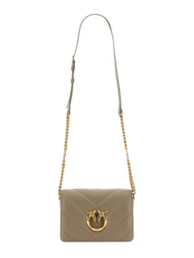 Pinko Click Mini "love" Bag In Beige