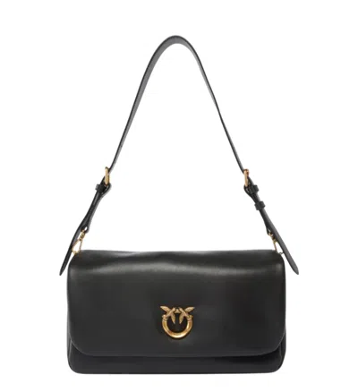 Pinko Click Soft Baguette Leather Shoulder Bag In Black