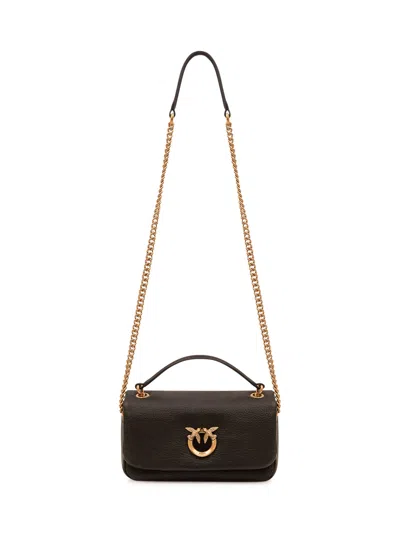 Pinko Click Soft Horizon Chain Mini Crossbody Bag In Nero Antique Gold