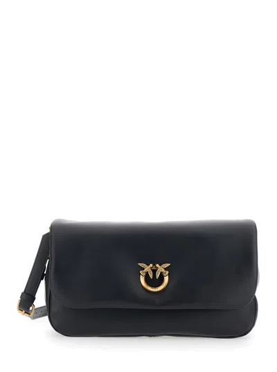 Pinko Soft Horizontal Leather Crossbody Bag In Black