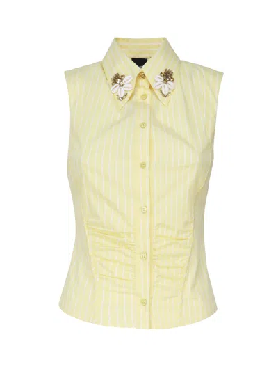 Pinko Clio Sleeveless Shirt In Cotton Blend In Yellow