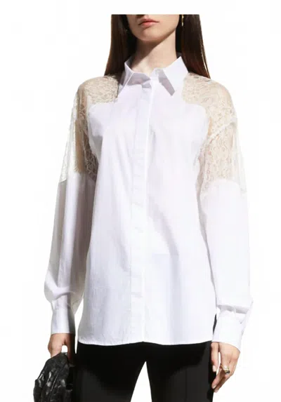 Pinko Clotilde Lace Detail On Shoulder Cotton Blouse In White