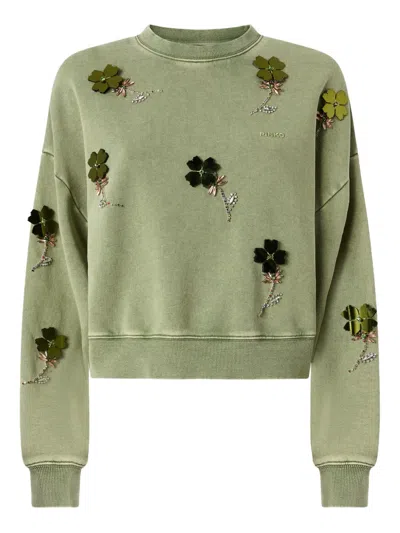 Pinko Clover-embellished Sweatshirt In Green