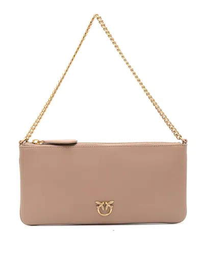 Pinko Clutch Bag With Logo In Beige