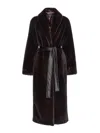 Pinko Brown Coat With Shawl Revers And Belt In Ecofur Woman In Brown
