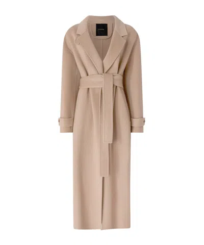 Pinko Coat In Double-layered Wool-blend Cloth With Belt In Animal Print