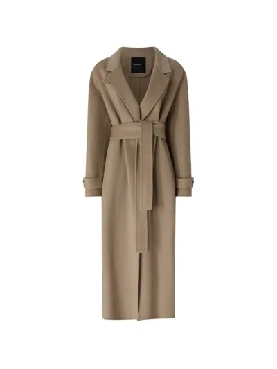 Pinko Coat In Double-layered Wool-blend Cloth With Belt In Neutral