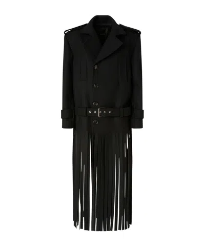 Pinko Coat In Wool-blend Cloth With Fringing In Black