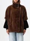 Pinko Buckle Faux Fur High Collar Cape In Beige