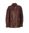 Pinko Washed Leather Jacket With Collar