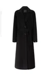 Pinko Classic Black Wool Coat With Belted Waist In Black