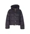 Pinko Cropped Black Coat With Hooded Neckline And Embroidered Logo In Black
