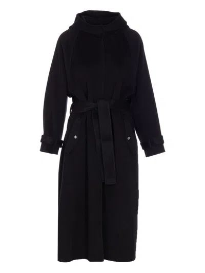 Pinko Hooded Belted Coat In Black