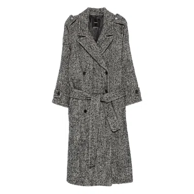 Pinko Herringbone-pattern Belted Coat In Gray
