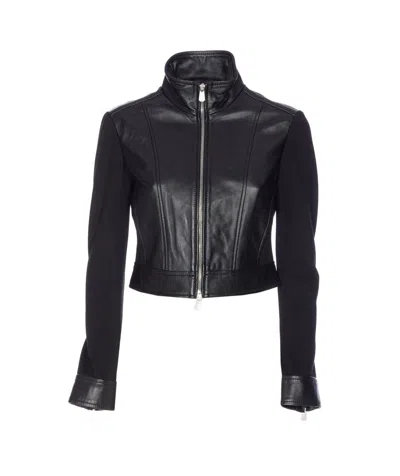 Pinko High Neck Long Sleeve Jacket With Panels In Black
