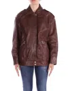 Pinko Washed Leather Jacket With Collar