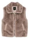 Pinko High Collar Faux Fur Vest In Beige In Brown