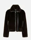 Pinko Ink-effect Faux Fur Blouson Jacket In Brown
