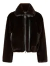 Pinko Ink-effect Faux Fur Blouson Jacket In Brown