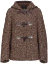 Pinko Herringbone-pattern Hooded Jacket In Brown