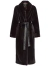 Pinko Brown Coat With Shawl Revers And Belt In Ecofur Woman In Brown