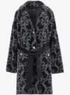 Pinko Velour-effect Coat With Jacquard Logo In Gray