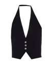 Pinko Crop V-neck Halterneck Sleeveless Tailored Vest In Black