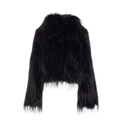 Pinko High-neck Faux-fur Jacket In Black