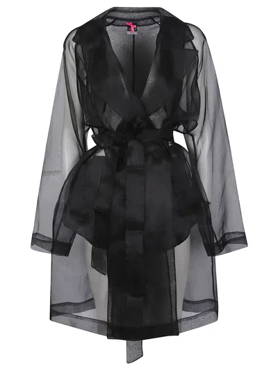 Pinko Cocco Sheer Silk Belted Trench Coat In Black