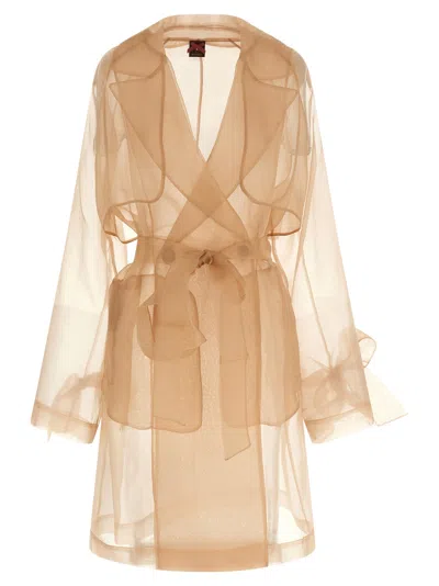 Pinko Light Knit Trench Coat With Belt In Gold