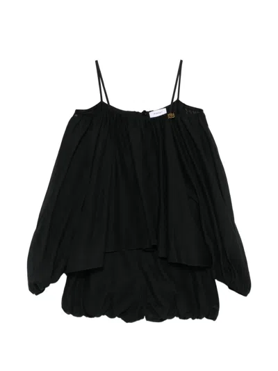 Pinko Kids' Cold-shoulder Layered Playsuit In Black