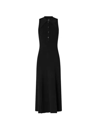 Pinko Collared Ribbed Maxi Dress In Black