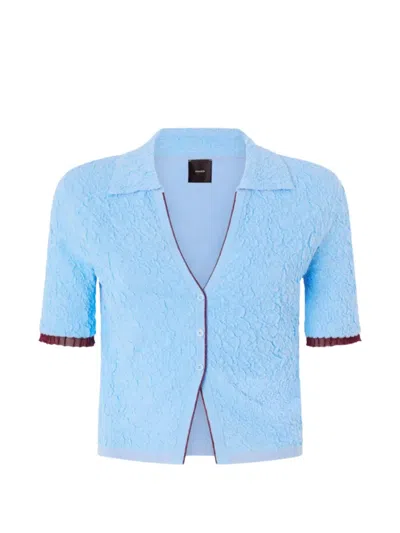 Pinko Cropped Jacquard Polo Cardigan In Blue