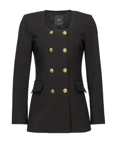 Pinko Collarless Double-breasted Jacket In Black
