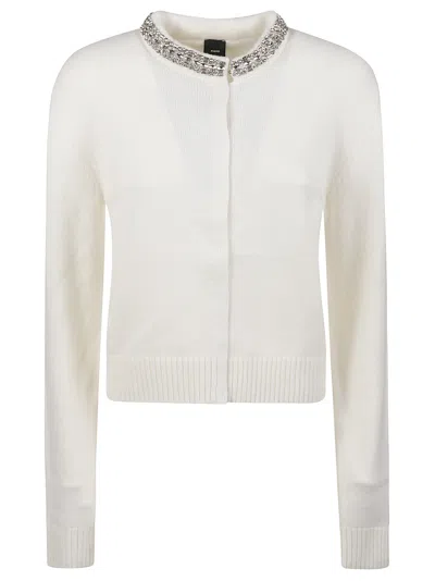 Pinko Colonia Cropped Embellished Fine Knit Sweater In Gray