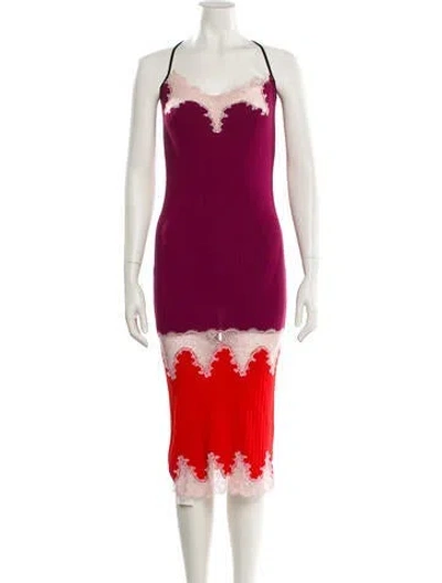 Pre-owned Pinko Colorblock Pattern Midi Length Dress In Purple/red
