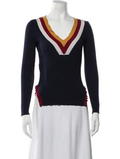 Pre-owned Pinko Colorblock Pattern V-neck Sweater In Blue