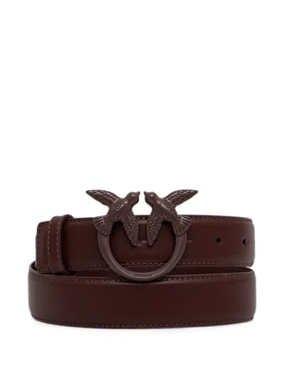 Pinko Colored-buckle Leather Belt In Burgundy