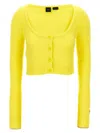 Pinko Cropped Length Cardigan Long Sleeves In Yellow