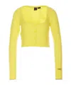 Pinko Cropped Length Cardigan Long Sleeves In Yellow