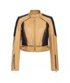 Pinko Croc-effect Cropped Leather Jacket In Nude