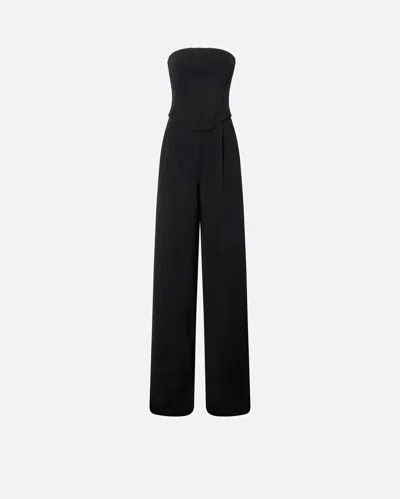 Pinko Elegant Bustier Jumpsuit With Wide-leg Trousers In Limo Black