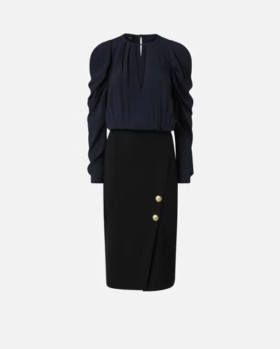 Pinko Combined Fitted Calf-length Dress In Blue