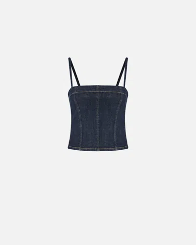 Pinko Comfort Denim Bustier Top In Blue