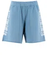 Pinko Light Blue Shorts With Elastic Waist And Logo Print On The Legs In Blue