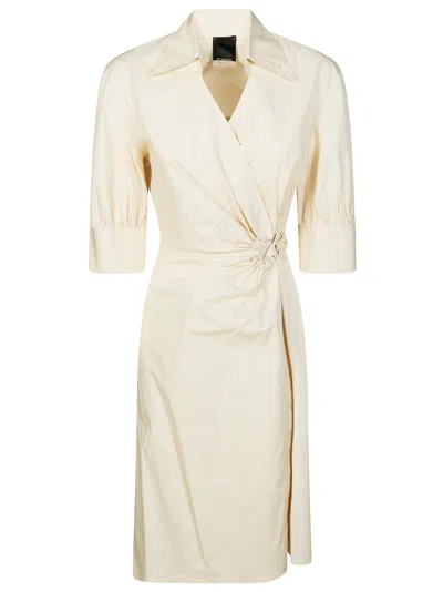 Pinko Wrap Dress Knee Length Puff Sleeves In Neutral
