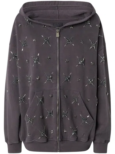 Pinko Sweat-shirt À Capuche Avec Broderie Bijou In Grey