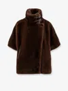 Pinko Buckle Faux Fur High Collar Cape In Brown
