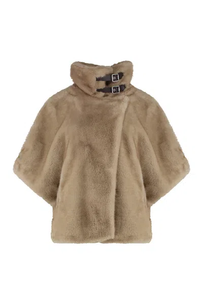 Pinko Comodino Faux Fur Cape In Brown