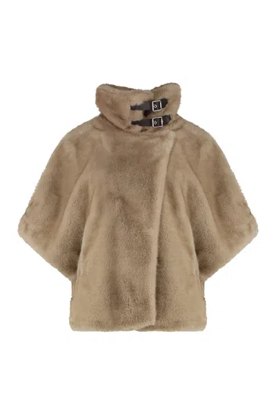 Pinko Comodino Faux Fur Cape In Sand